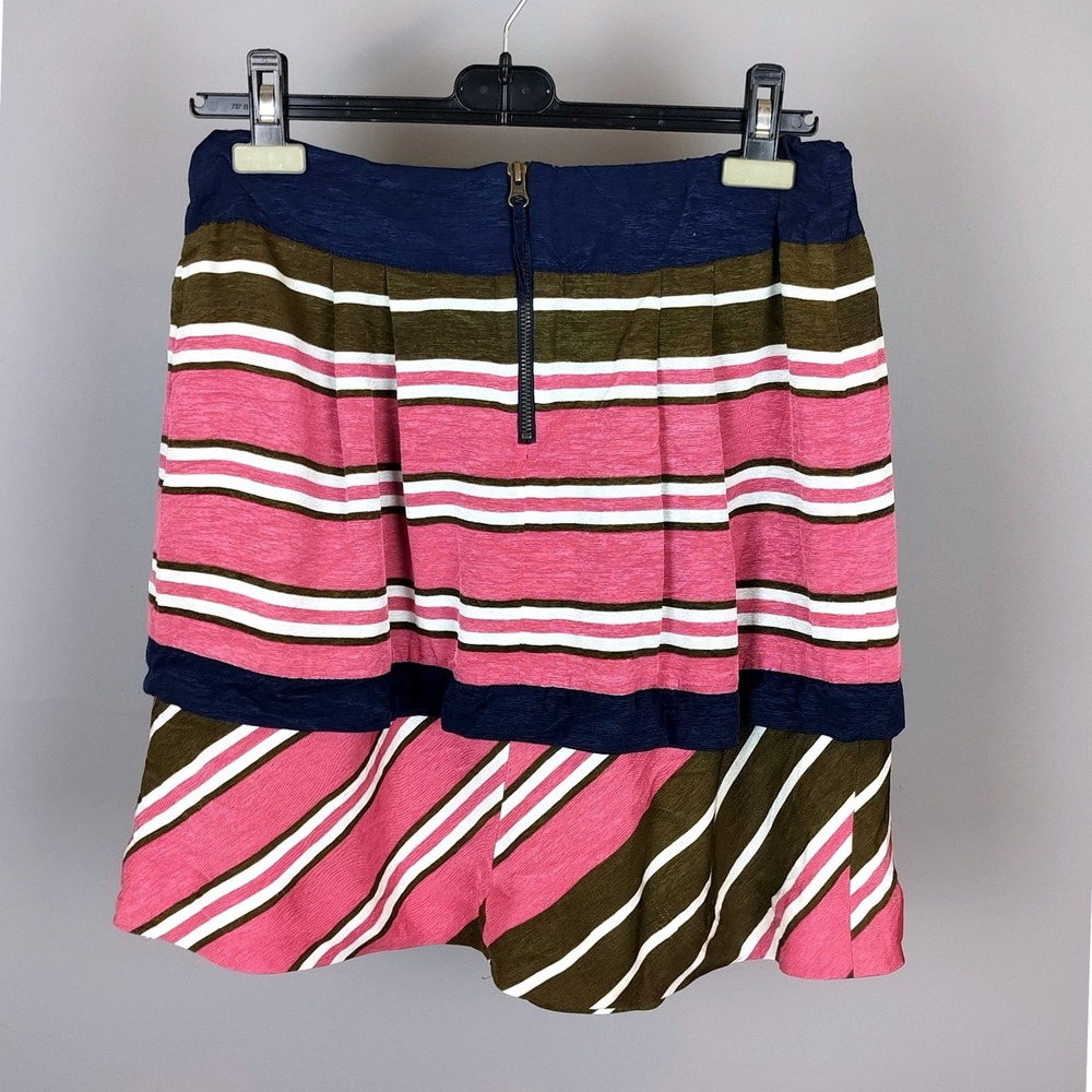 Maeve Textured Striped Tiered Mini Skirt with Pockets Pink Navy Olive Ribbed